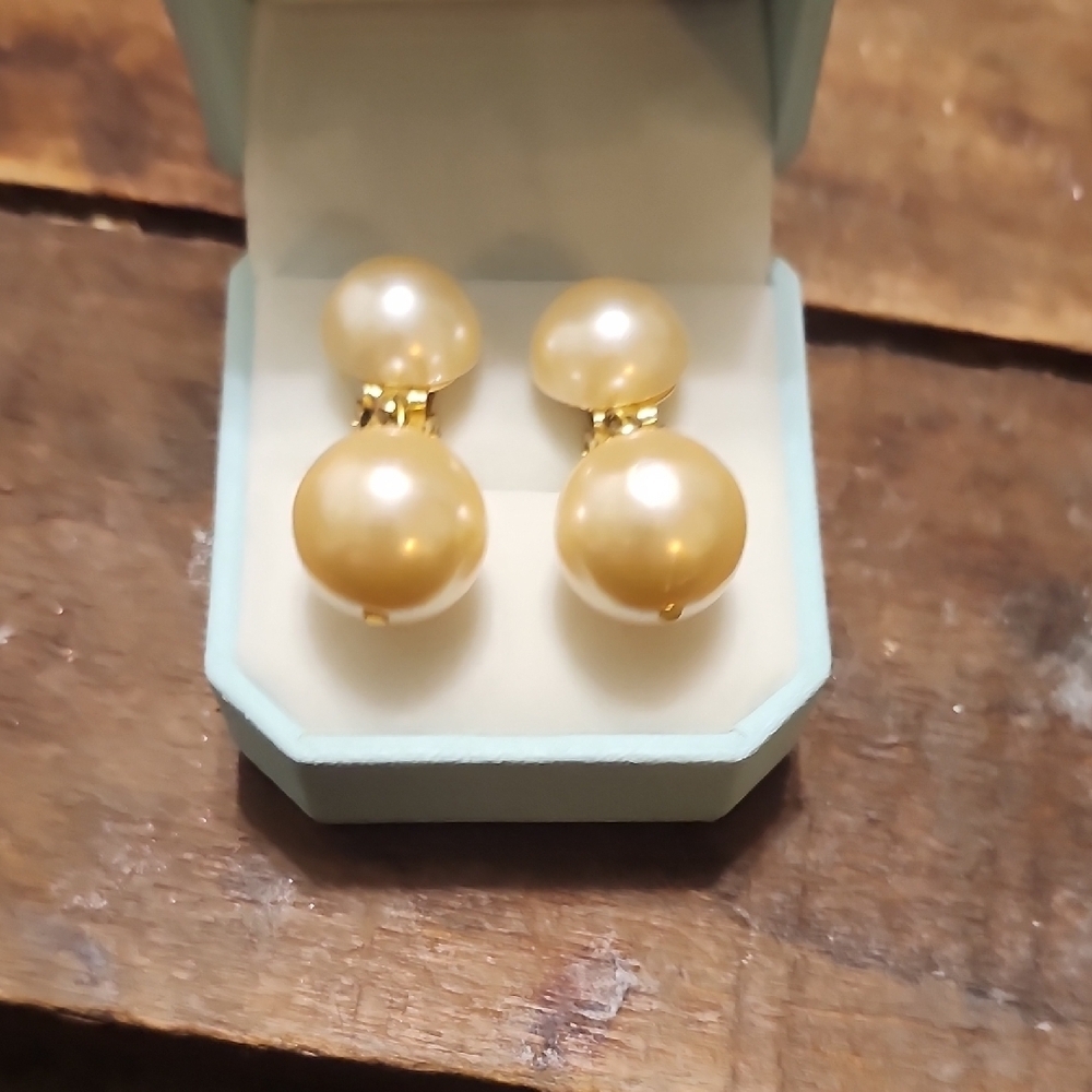 Elegant Clip On Gold Pearl Earrings
